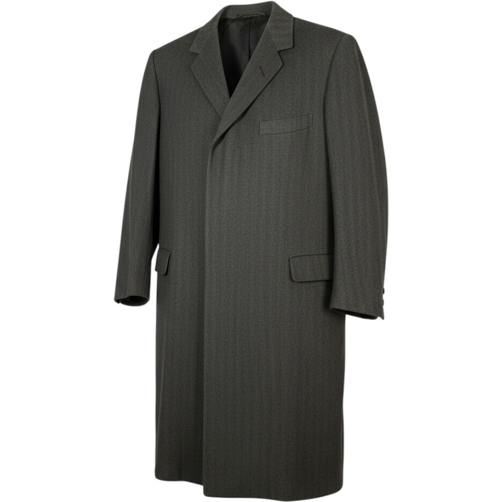 Hickey Freeman Tweed Wool Top Coat Trench Jacket Mens 44 Gray Concealed Button